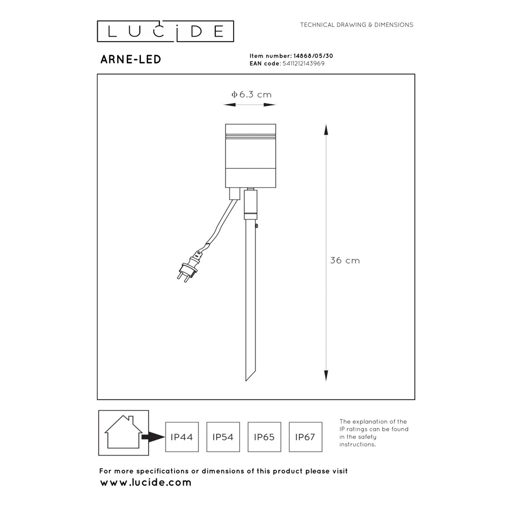 Spike spot Arne-Led Black Lucide 5411212143969