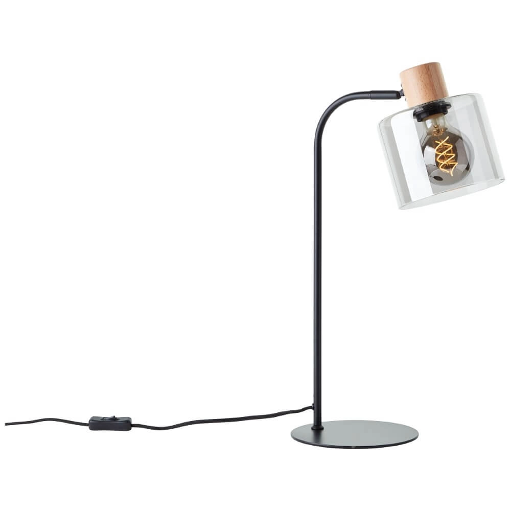 Table lamp Weald black with wood Brilliant 4004353419263