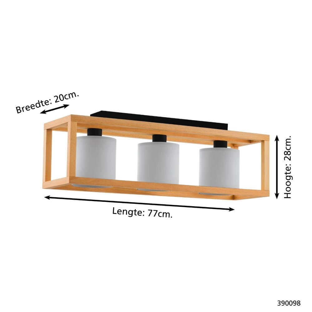 Wooden ceiling lamp Granados 3-light with white shade Stars of Light 9008606223602