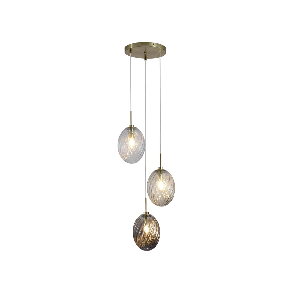 3-light pendant lamp Whirl round colored glass