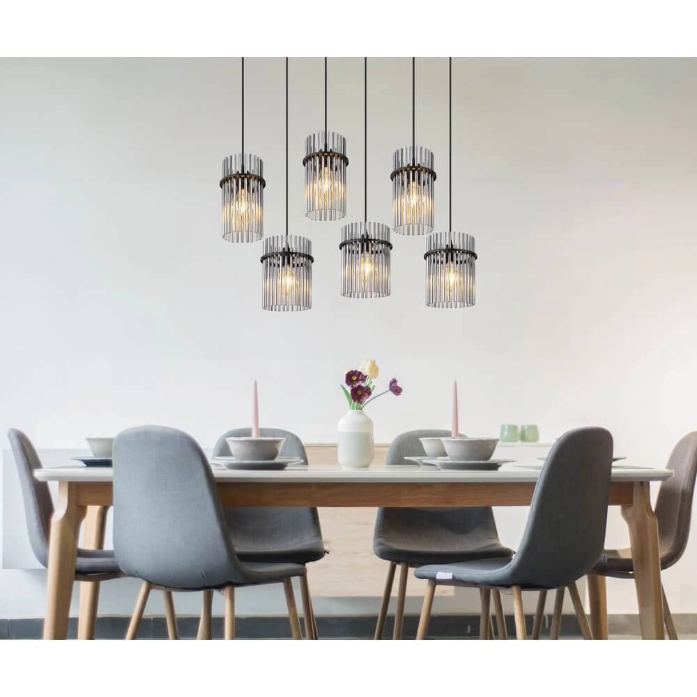 Black pendant lamp Gorley with smoke glass 6-lights Globo 9007371474943