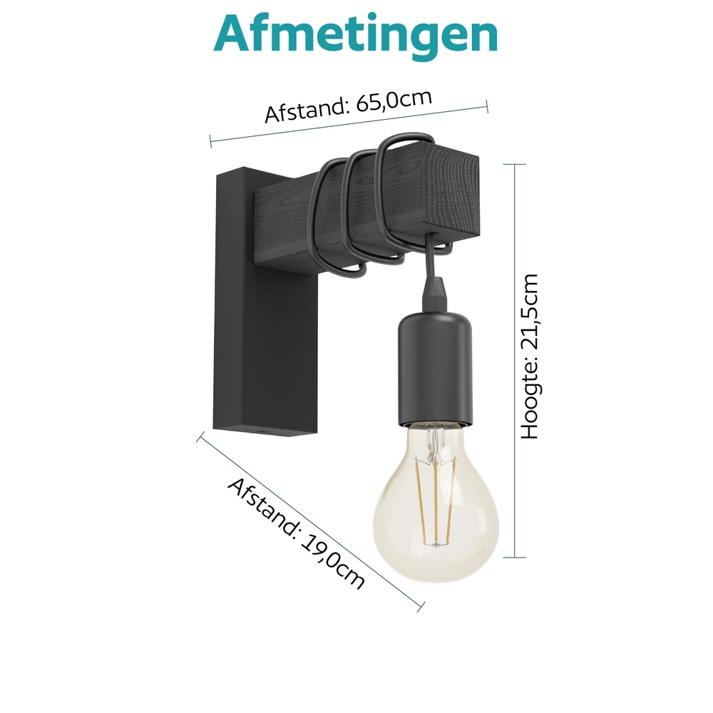 Country wall lamp Townshend black wood Eglo 9002759307387