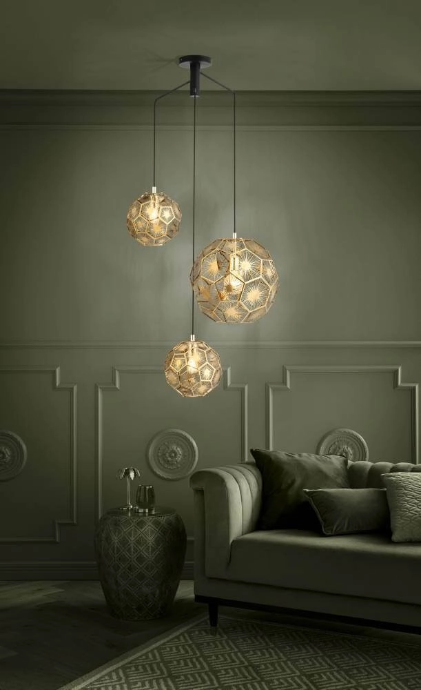 Gold hanging lamp Skoura loft - 3-light Stars of Light 9002759397586