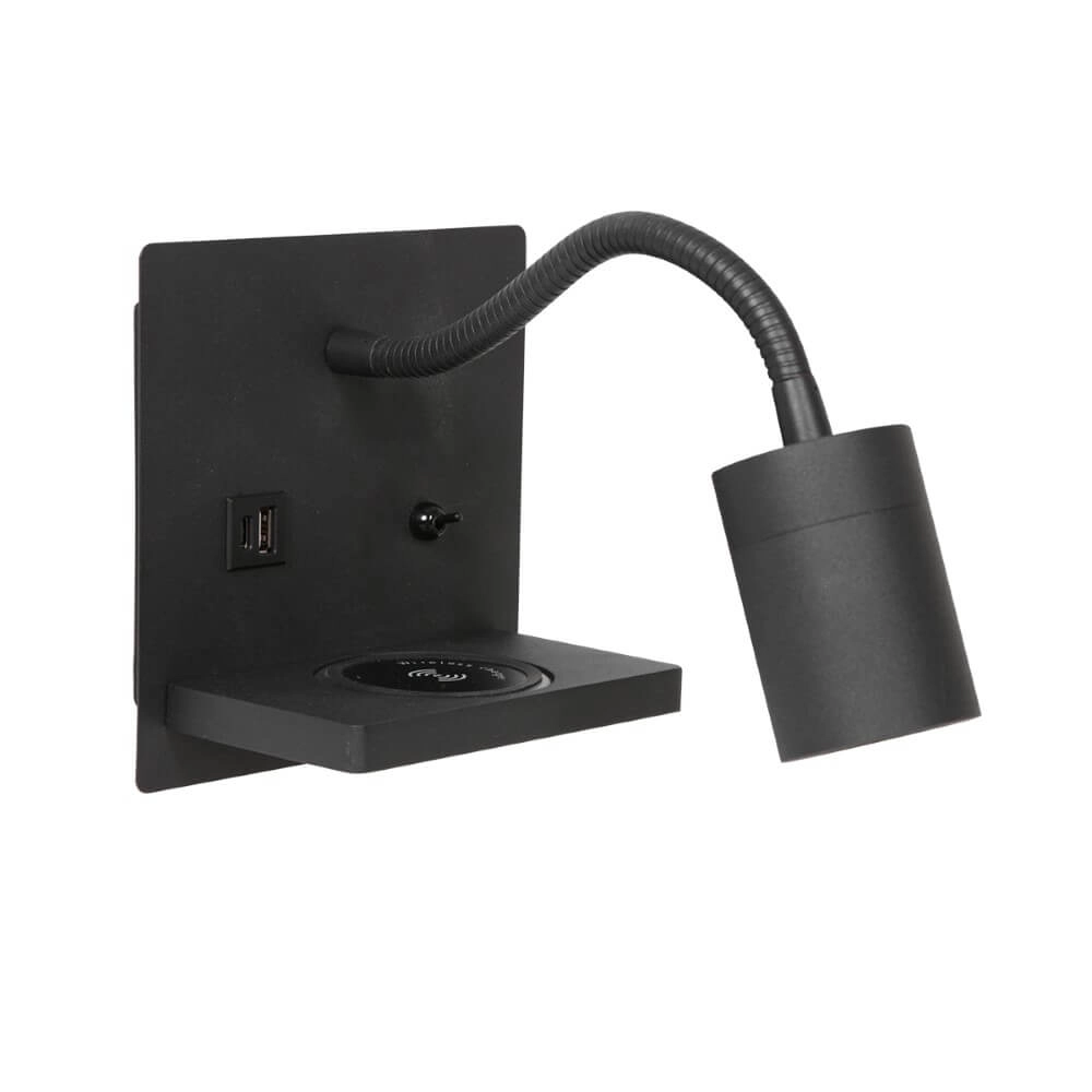 Bed lamp black Upround With charger and USB Steinhauer 8712746170467