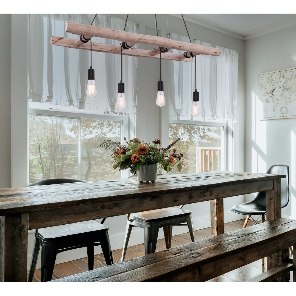 4-light pendant lamp Irmgard wood 190cm Globo 9007371398577