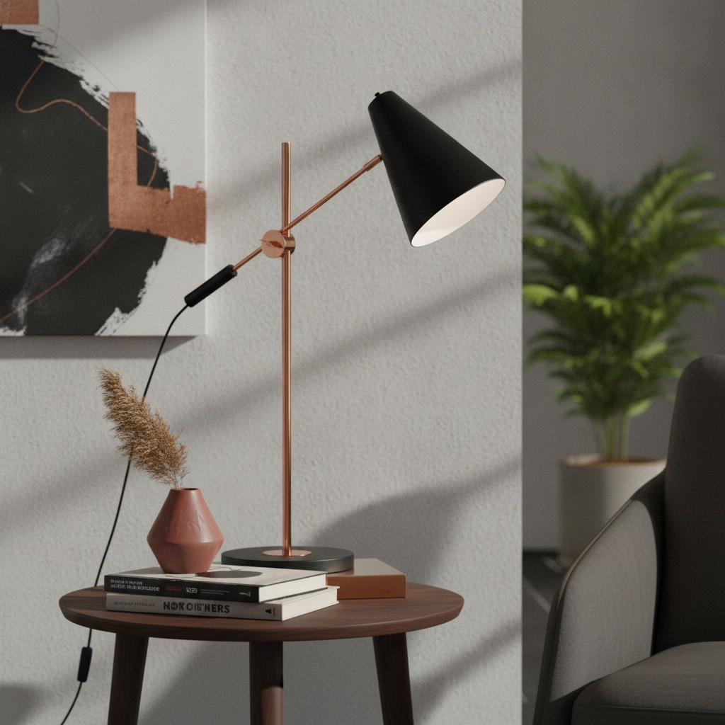 Sleek desk lamp Obscur black with red copper