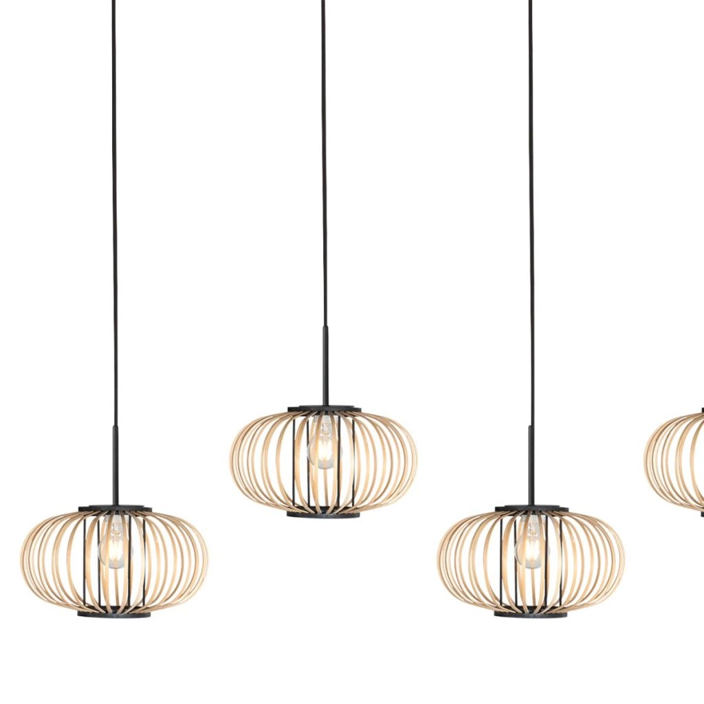 Pendant lamp 5-light straight Silva with bamboo caps Steinhauer 8712746183238