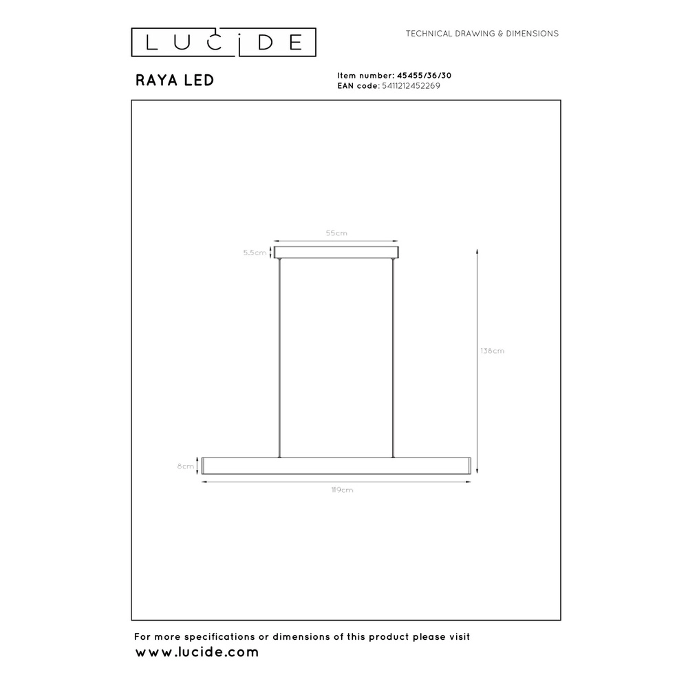 Modern pendant lamp Raya Led Black Lucide 5411212452269
