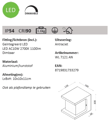 Led outdoor lamp Iser 11x10cm Artdelight 8719831733279
