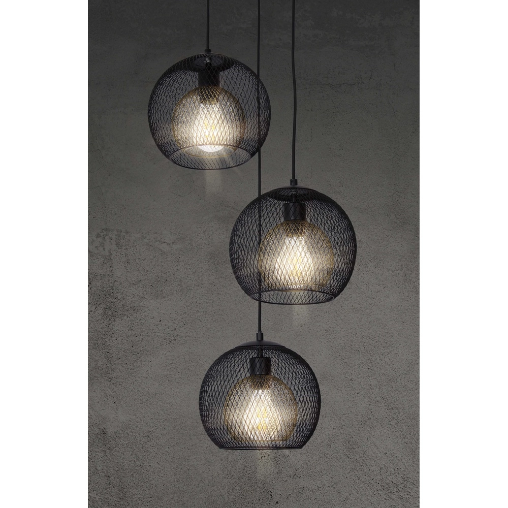 Mesh pendant lamp Selina cage black 3-lights Globo 9007371487622
