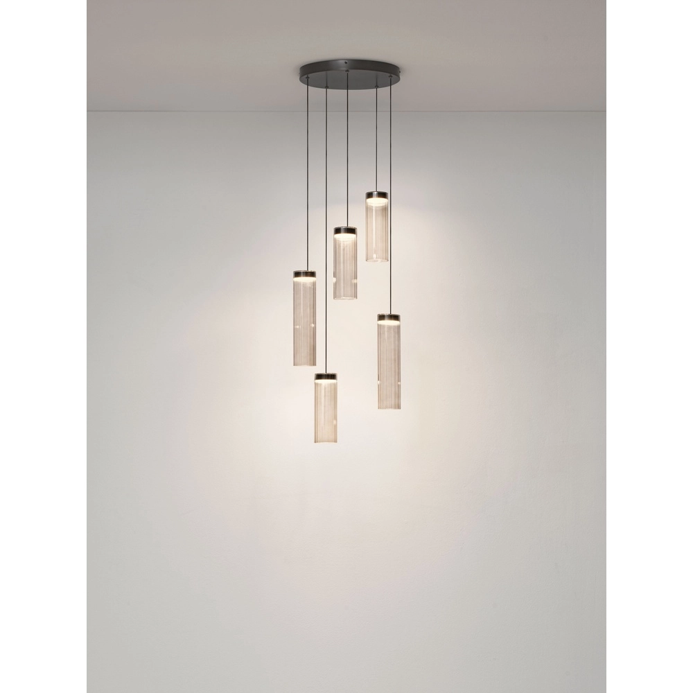 Design pendant lamp Brielle anthracite with mocha glass 5-lights Lyora 5212017495426