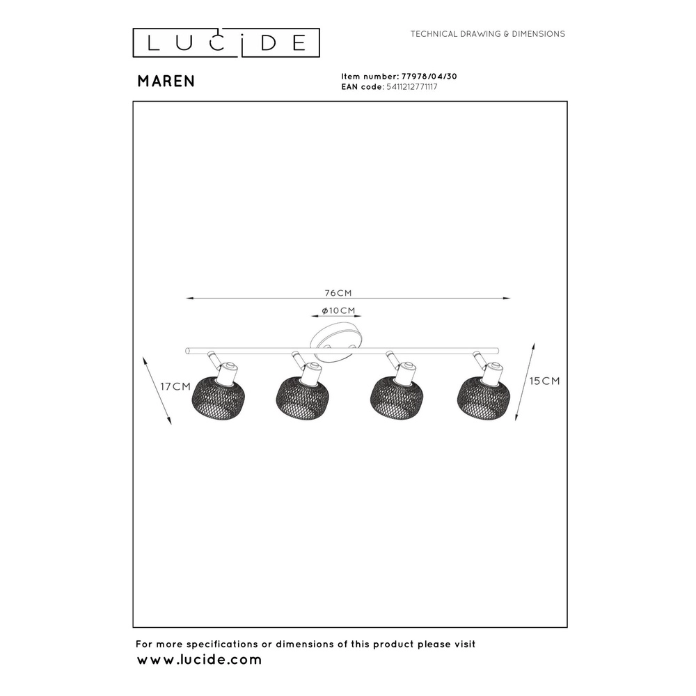 Ceiling light Maren 4-light black Lucide 5411212771117