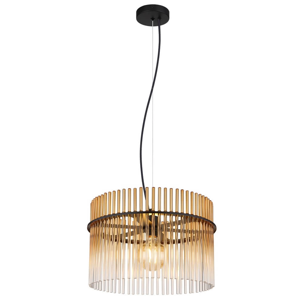 Black pendant lamp Gorley with amber glass Ø 40cm