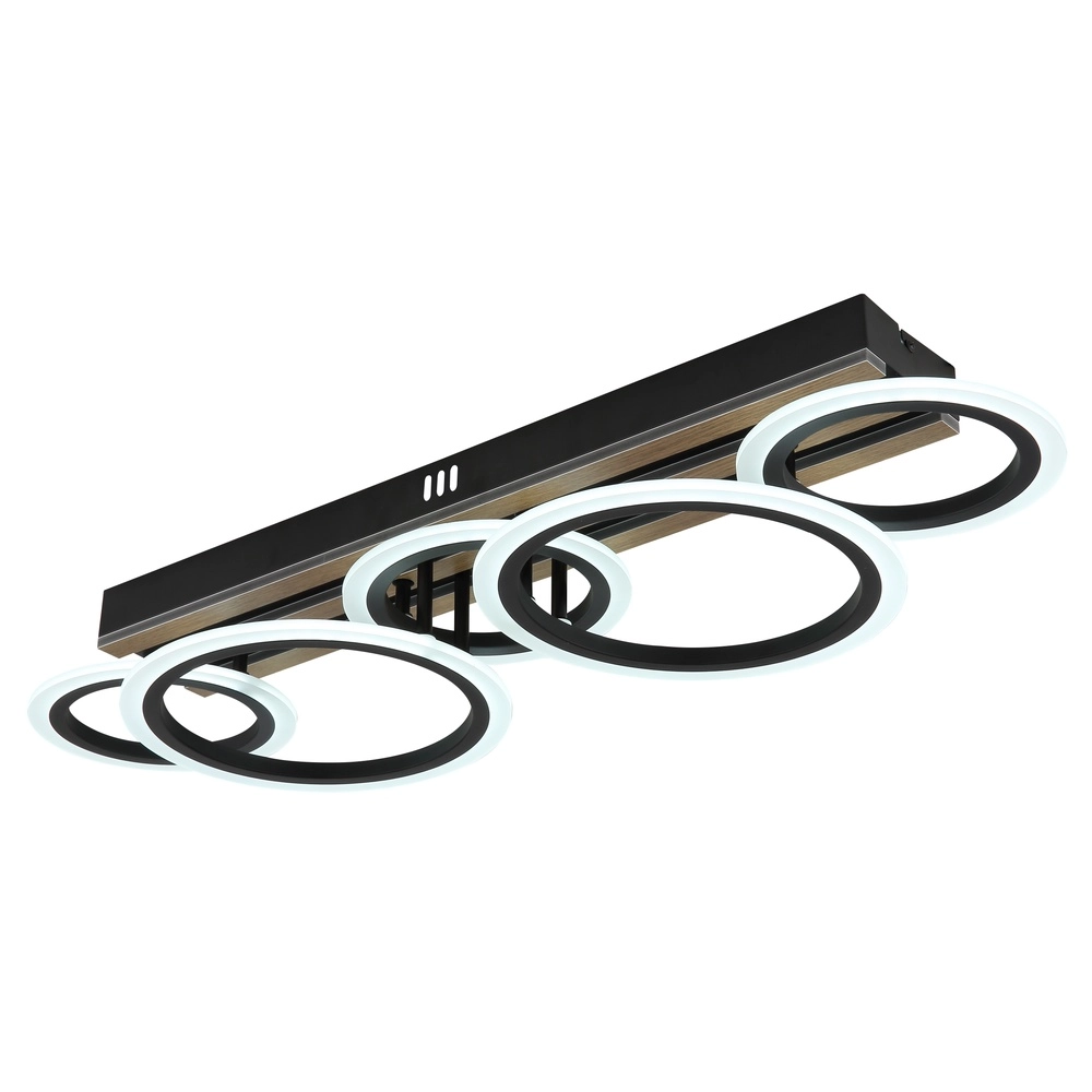 Ceiling lamp Blevins Black with wood 5 rings Globo 9007371578160