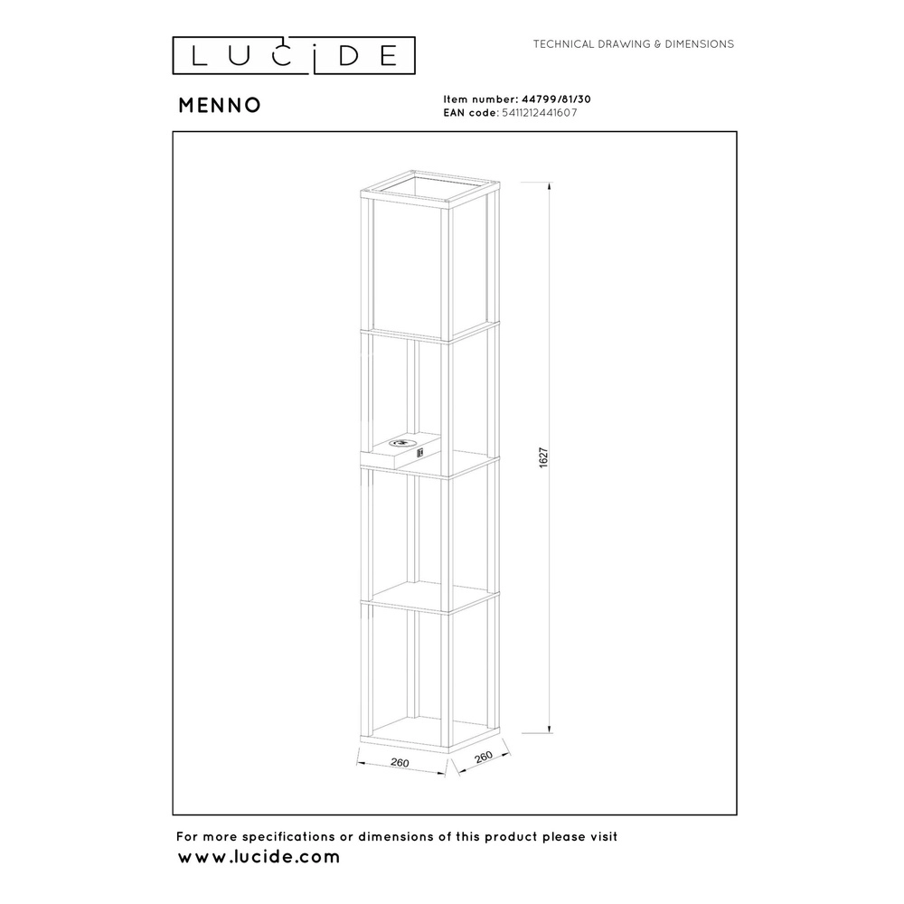 Floor lamp Menno with wireless charging panel black Lucide 5411212441607