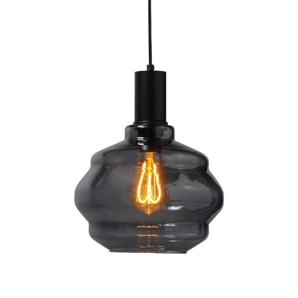 Hanging lamp black Porto with Ball smoke glass - Ø 24cm
