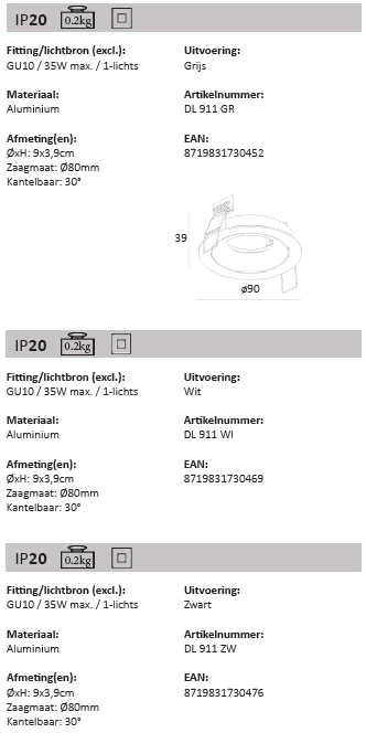Black recessed spot Downel round Artdelight 8719831730476