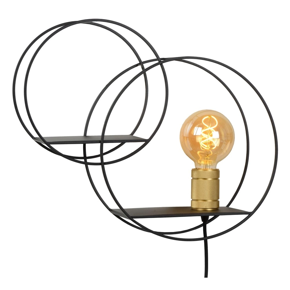 Unique wall lamp Circle black with shelves Lucide 5411212211408