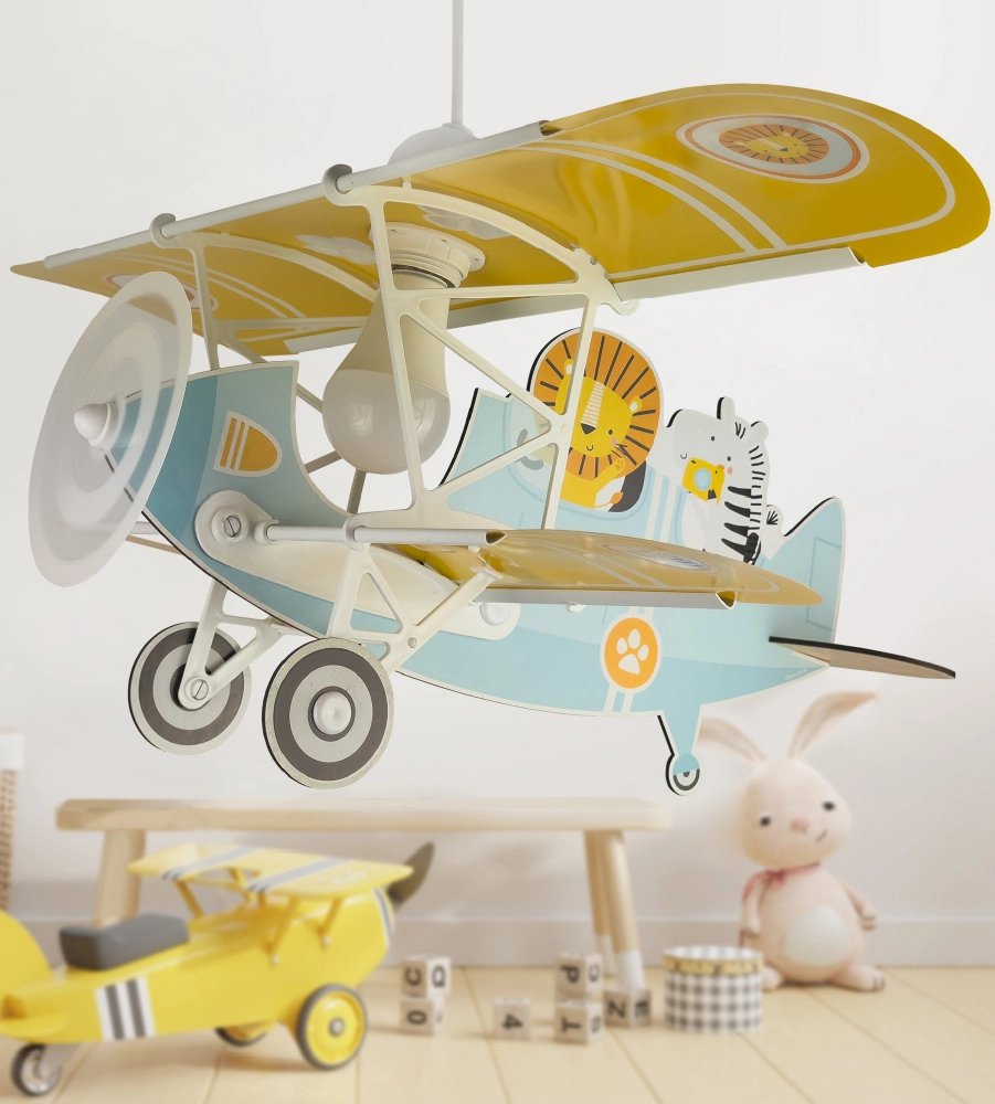 Children's room pendant lamp in the shape of a plane