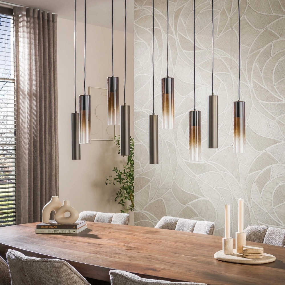Strakke hanglamp Lungo sienna bruin 9-lichts Lyora 8716803514928