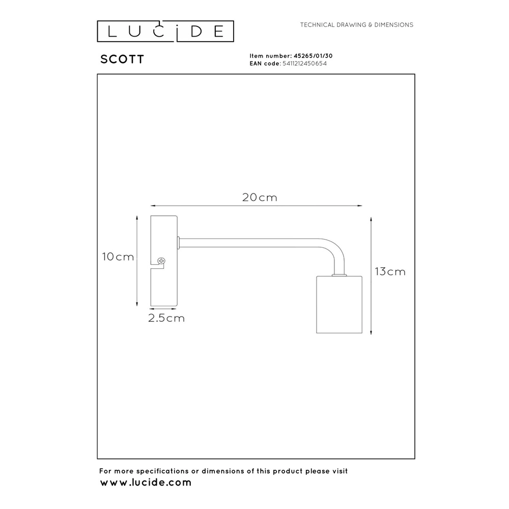 Black wall lamp Scott Design Lucide 5411212450654