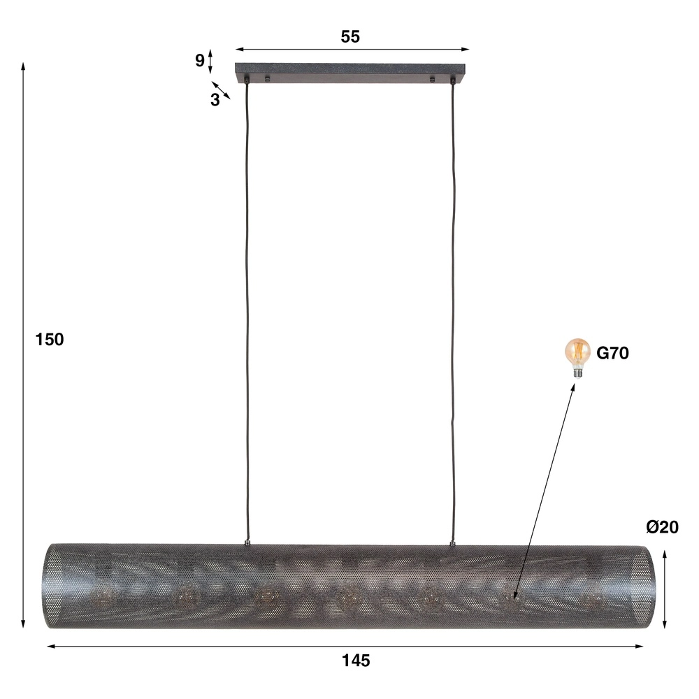 Horizontal Mesh Pendant Light Tubon 145cm - 7x E27 Lyora 8716803512252