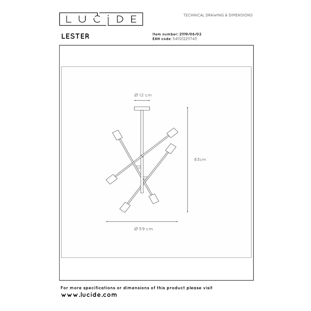 Ceiling lamp Lester 6-light gold Lucide 5411212211743