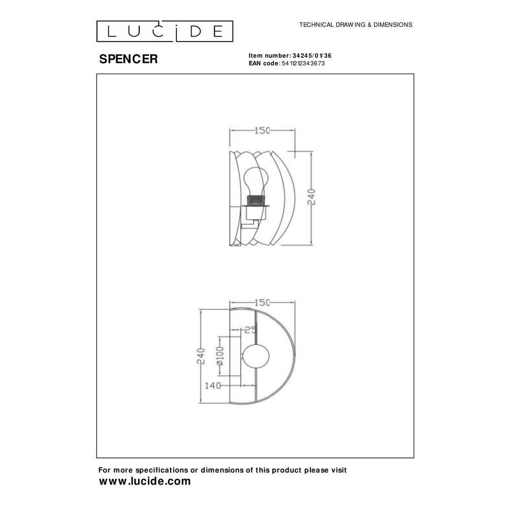 Wall lamp Spencer grey Lucide 5411212343673