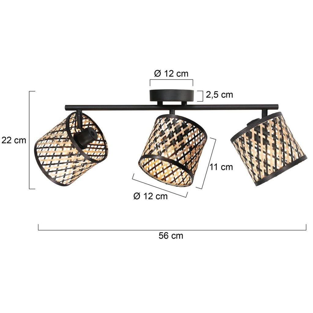Ceiling lamp 3-lights Sumba with bamboo shades Ø12cm Steinhauer 8712746182835