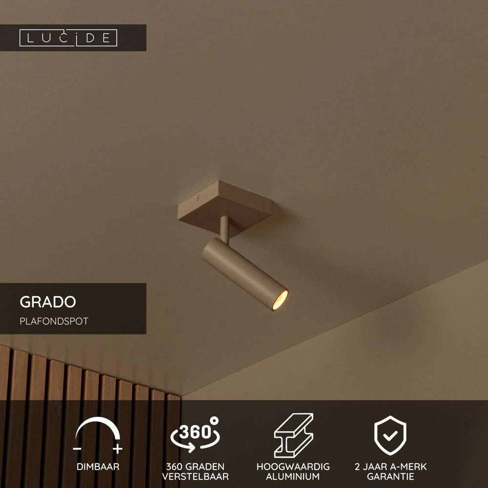 Sleek ceiling lamp Grado sand brown Lucide 5411212221704