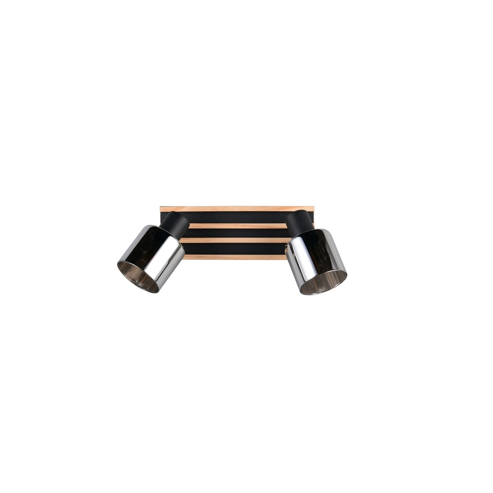 Ceiling lamp 2-lights Travia black with wood Trio 4017807682595