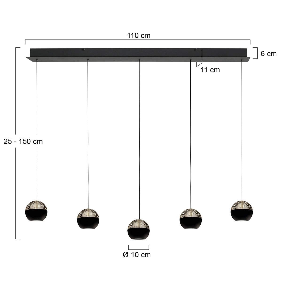 5-light dining table pendant lamp Belluno LED - Black with Glass Steinhauer 8712746183900