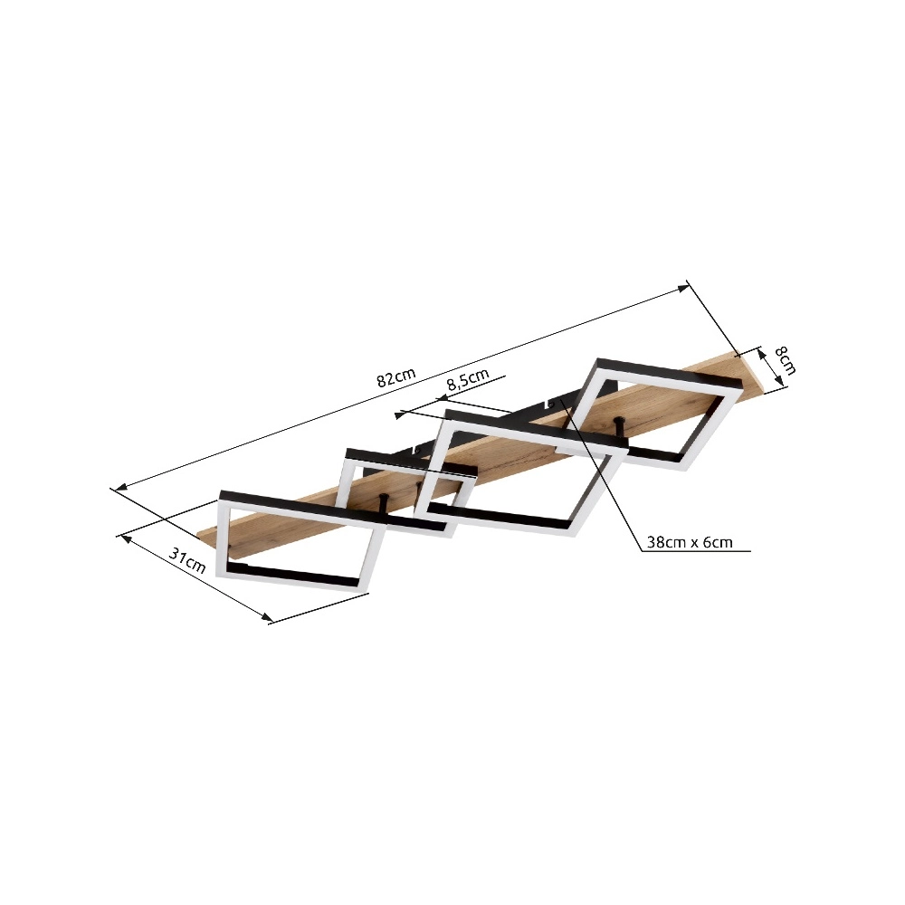 Ceiling lamp Beatrix 82cm squares black with wood Globo 9007371448395