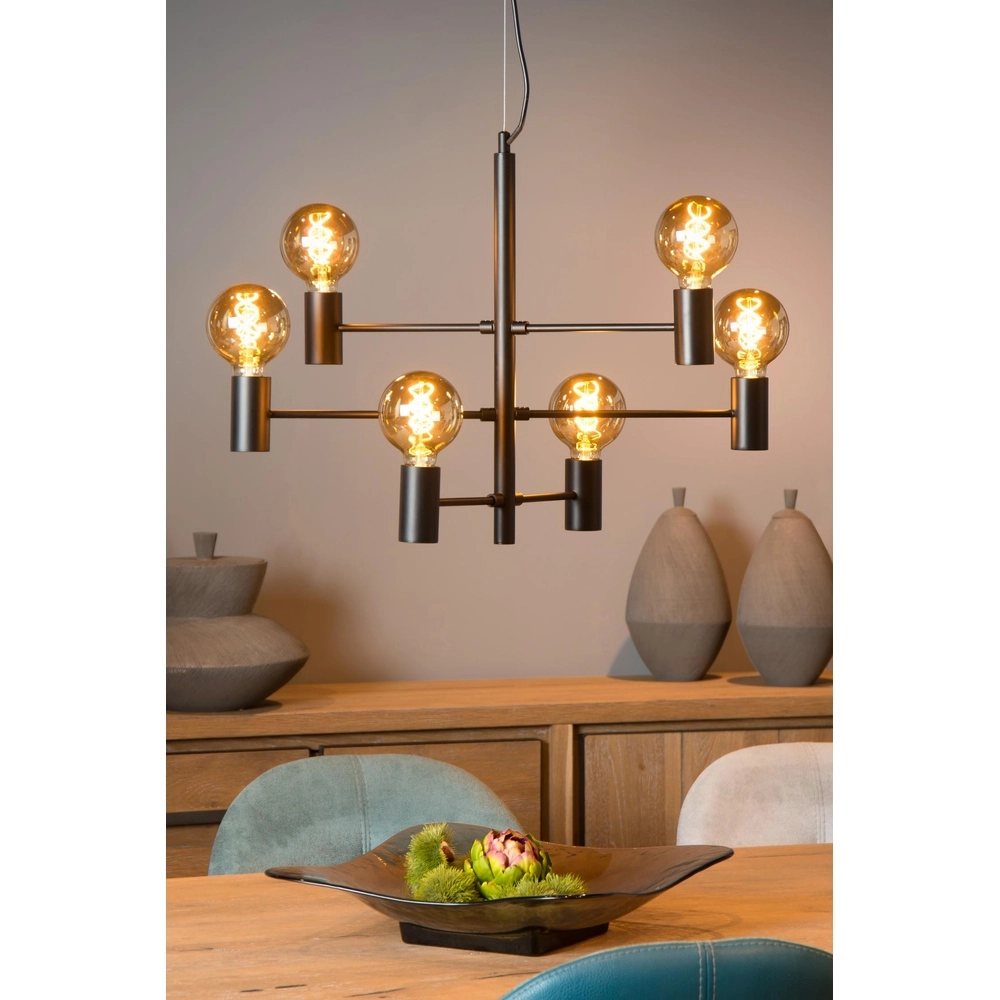 Pendant lamp Leanne 6-light black Lucide 5411212211095