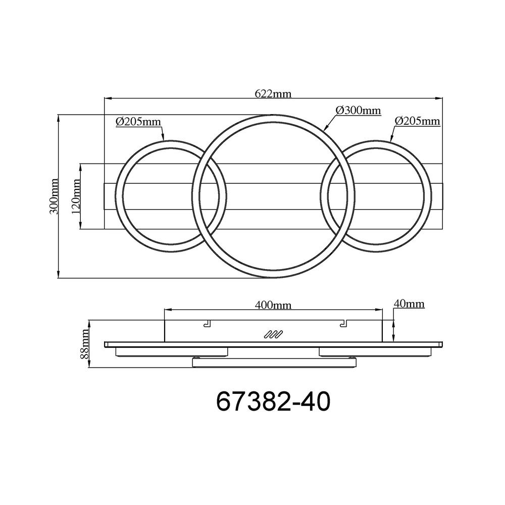 Black ceiling lamp Norberto 3 rings straight Globo 9007371569830
