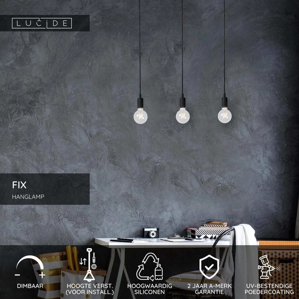 Pendant lamp Fix 3-light black Lucide 5411212082725