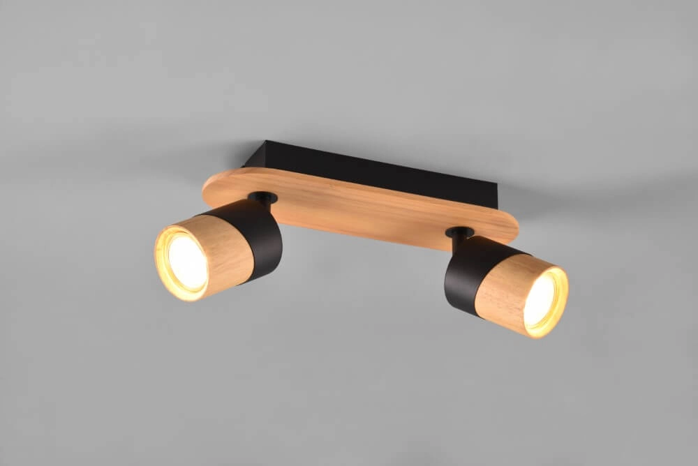 Ceiling lamp wood with black Aruni 2-light Trio 4017807562217