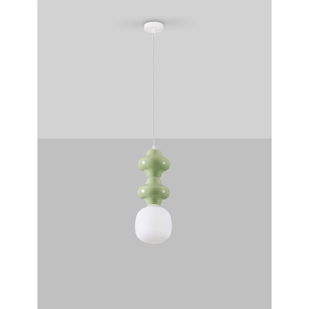 Pendant lamp Clio M light green ceramic with white glass Lyora 5212017461278