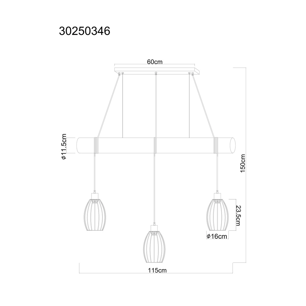 Country Pendant Lamp Berti 3-light wood with black Globo 9007371583331