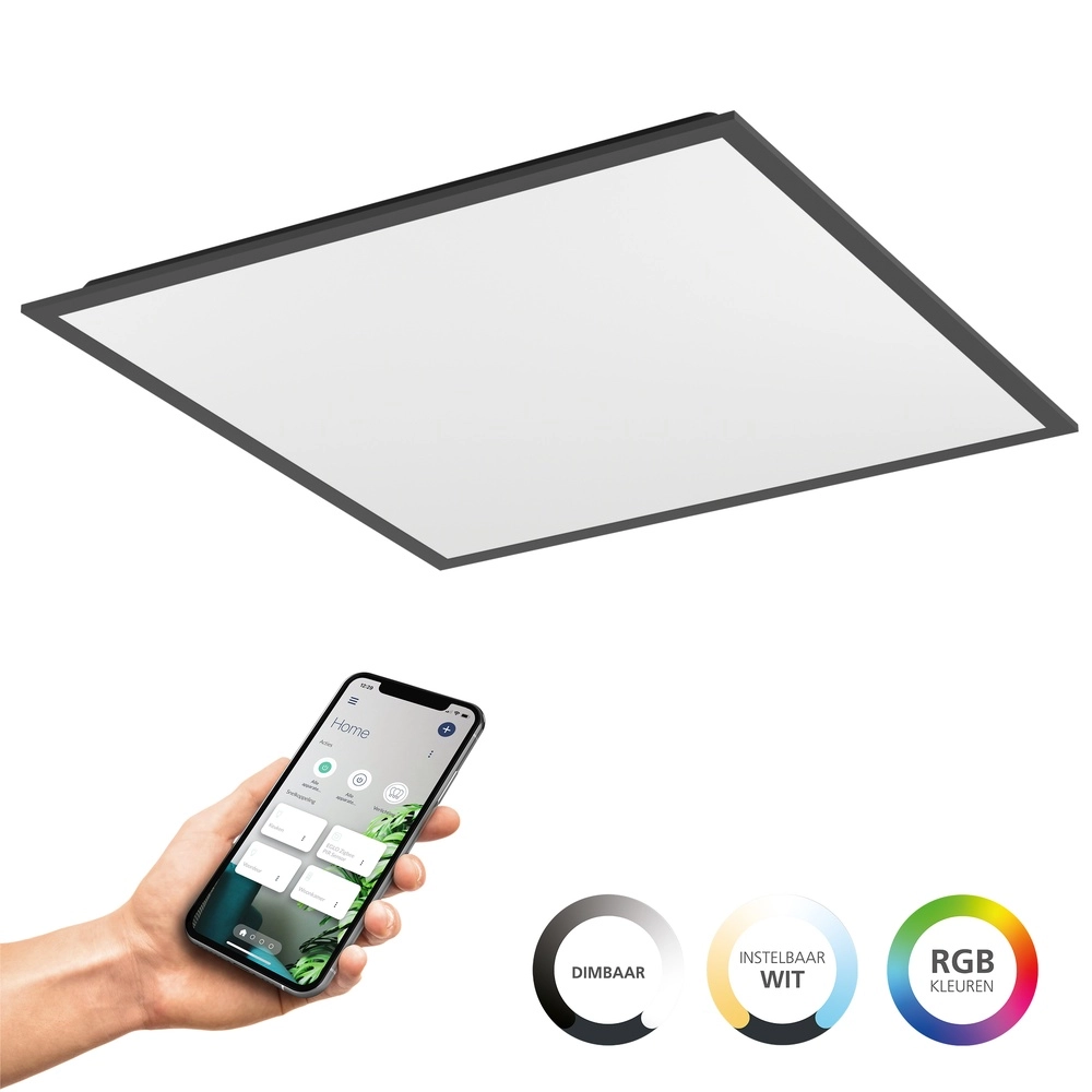 Smart ceiling light Moradillo-Z black square 59.5cm