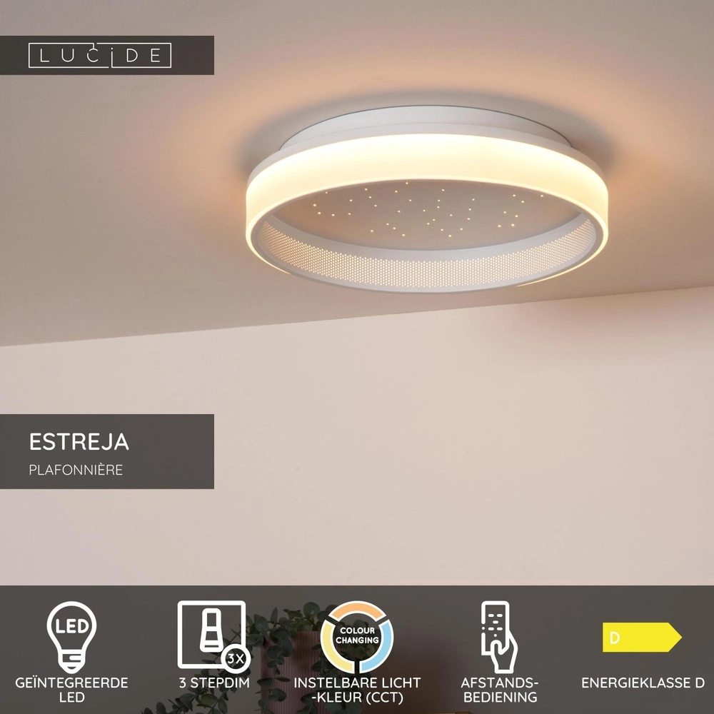Design ceiling light Estreja Ø 40cm white Lucide 5411212712813