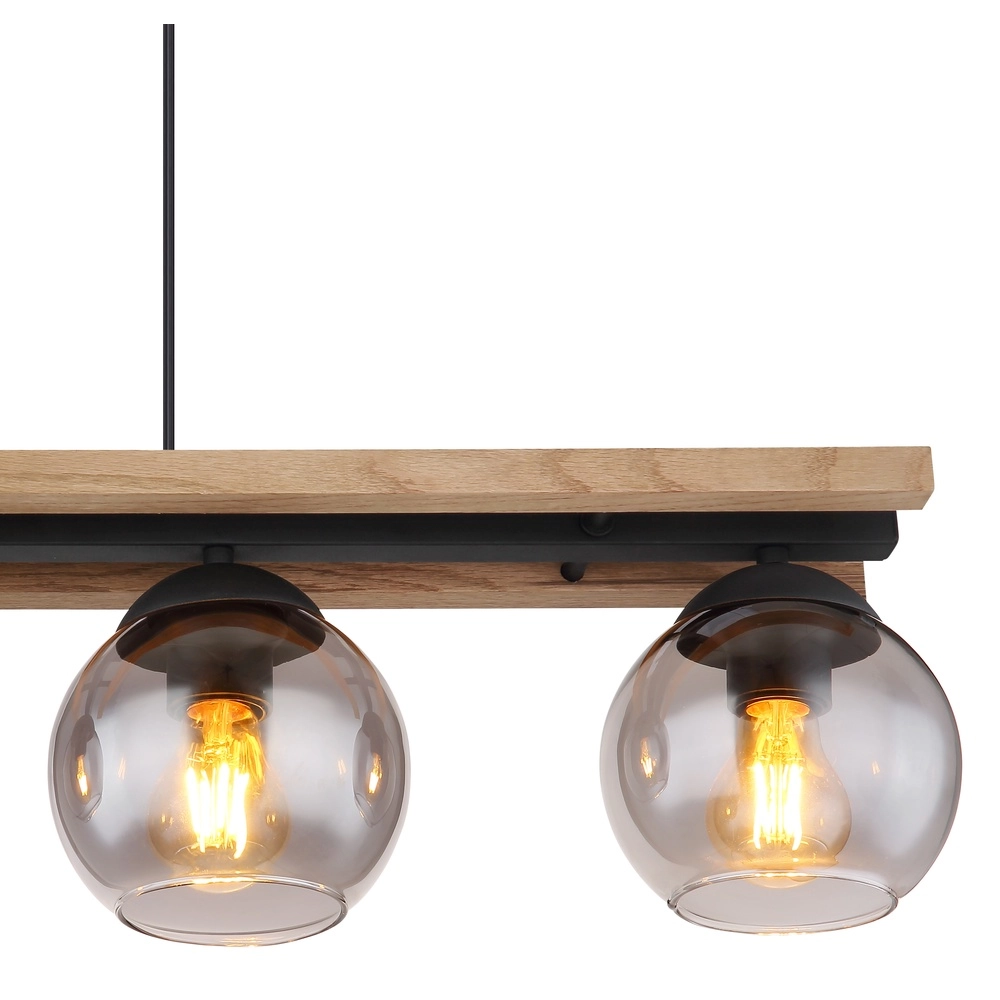 4-light pendant lamp Conni black with wood Globo 9007371451739