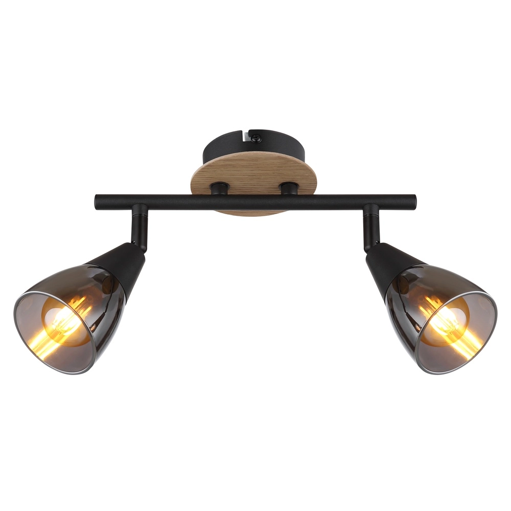 2-light ceiling lamp Mubby black with wood look Globo 9007371445868