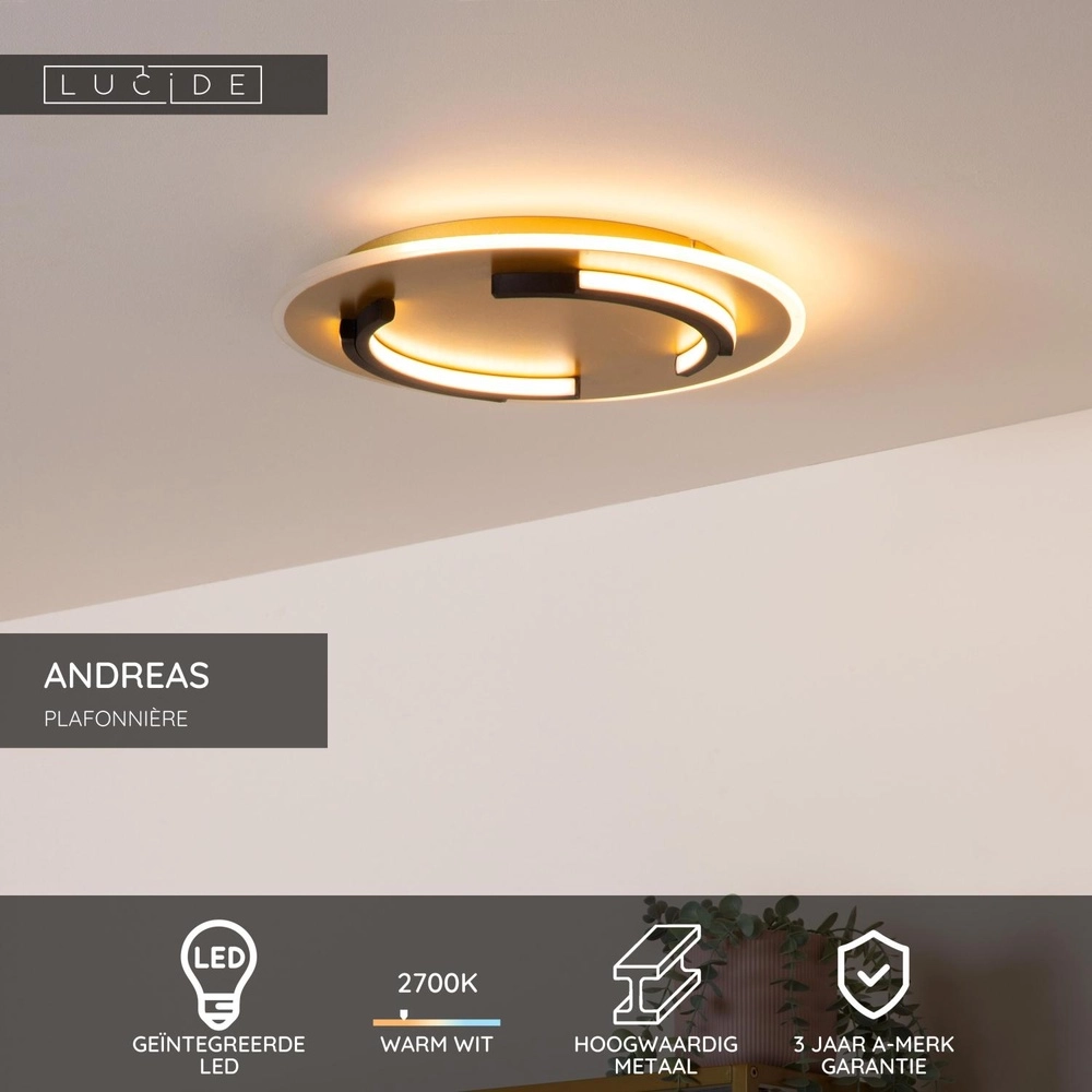Design ceiling light Andreas Ø 39,6cm - 30W black with gold Lucide 5411212441744