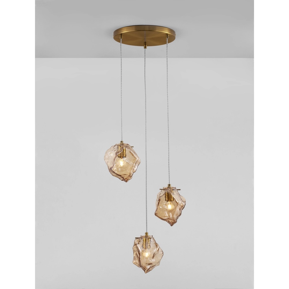 Pendant lamp Odelle 3-light gold with amber glass