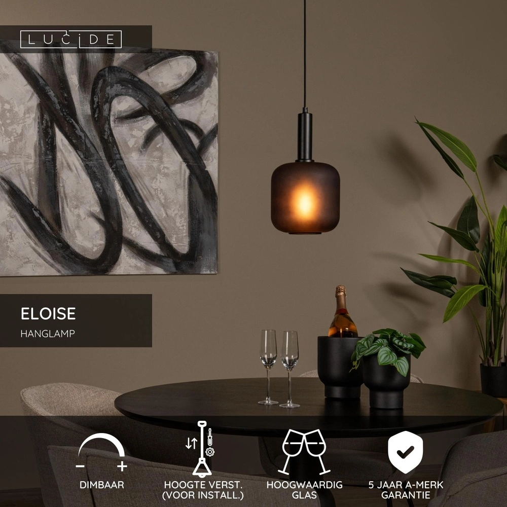 Black pendant lamp Eloise 1-light Ø 21cm Lucide 5411212452450