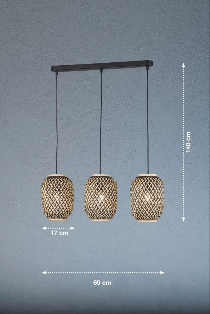 Rattan 3-light hanging lamp Hummel Fischer & Honsel 4003694607063