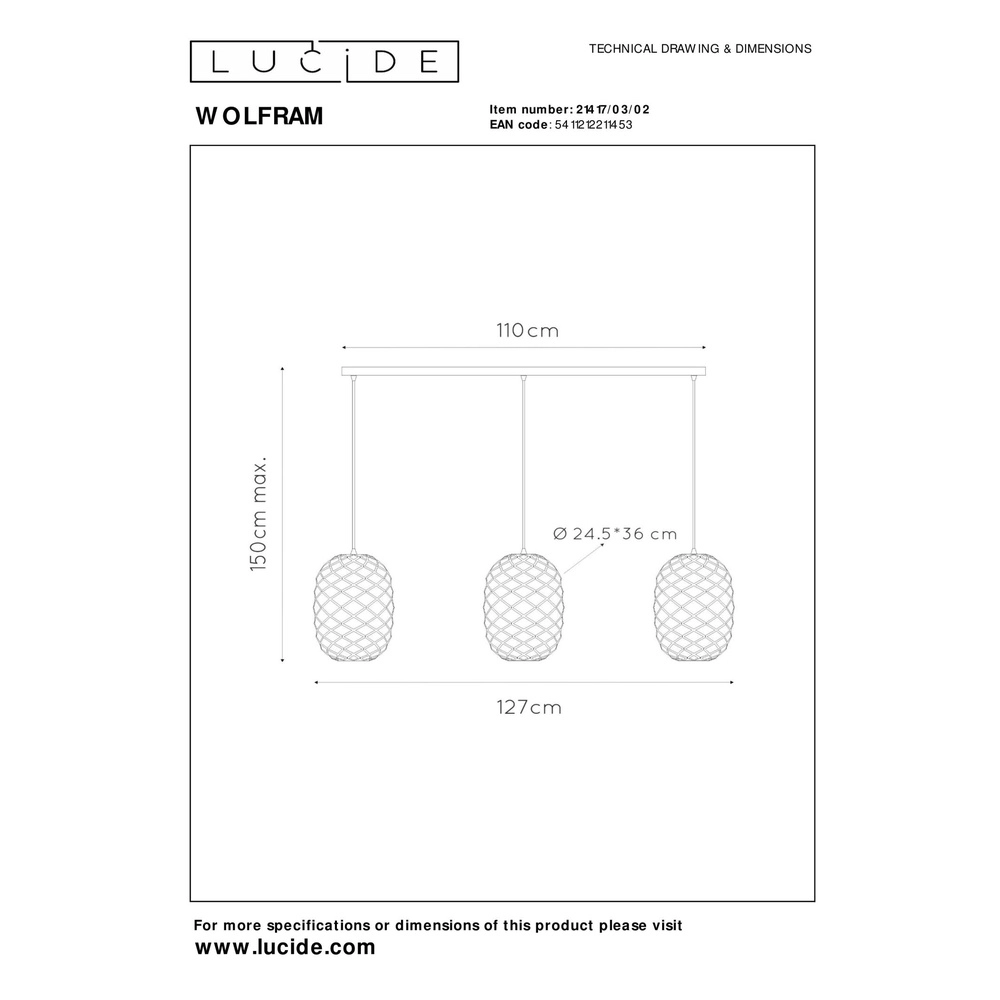 3-light pendant lamp Wolfram Gold Lucide 5411212211453