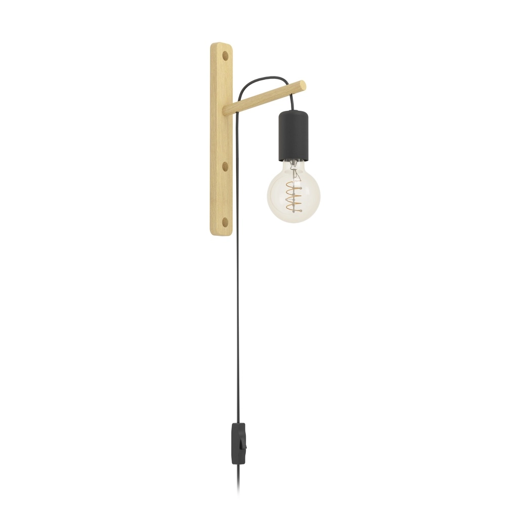 Wooden wall lamp Pockley with switch