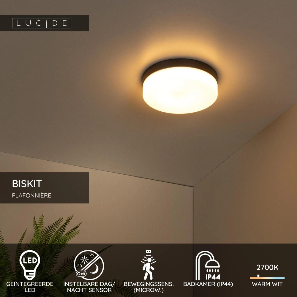 Ceiling light Biskit Ø 28cm - IP44 black Lucide 5411212792150
